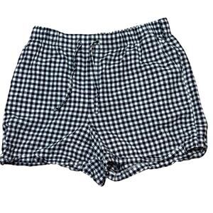 Uniqlo Pull-On Shorts Women's Large Linen/Cotton Blend Navy Blue Gingham Plaid